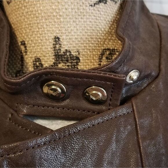 Vero Moda Brown Leather Moto Jacket - Picture 4 of 16